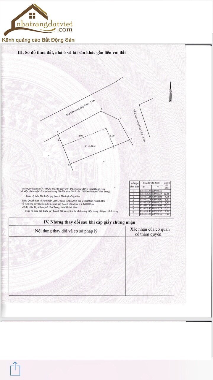 Cần bán lô đất đẹp xã vĩnh hiệp nha trang hẻm 6m đường 23/10 giá rẻ