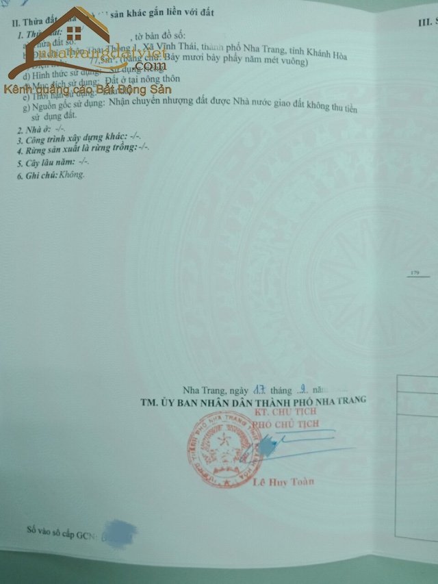 Bán lô đất dân cư sổ đỏ 77.5m2 xã vĩnh thái giáp mỹ gia nha trang