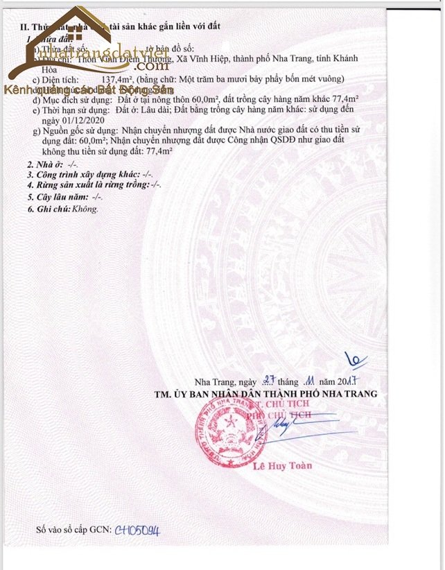 Cần bán lô đất đẹp xã vĩnh hiệp nha trang gần đường 23/10