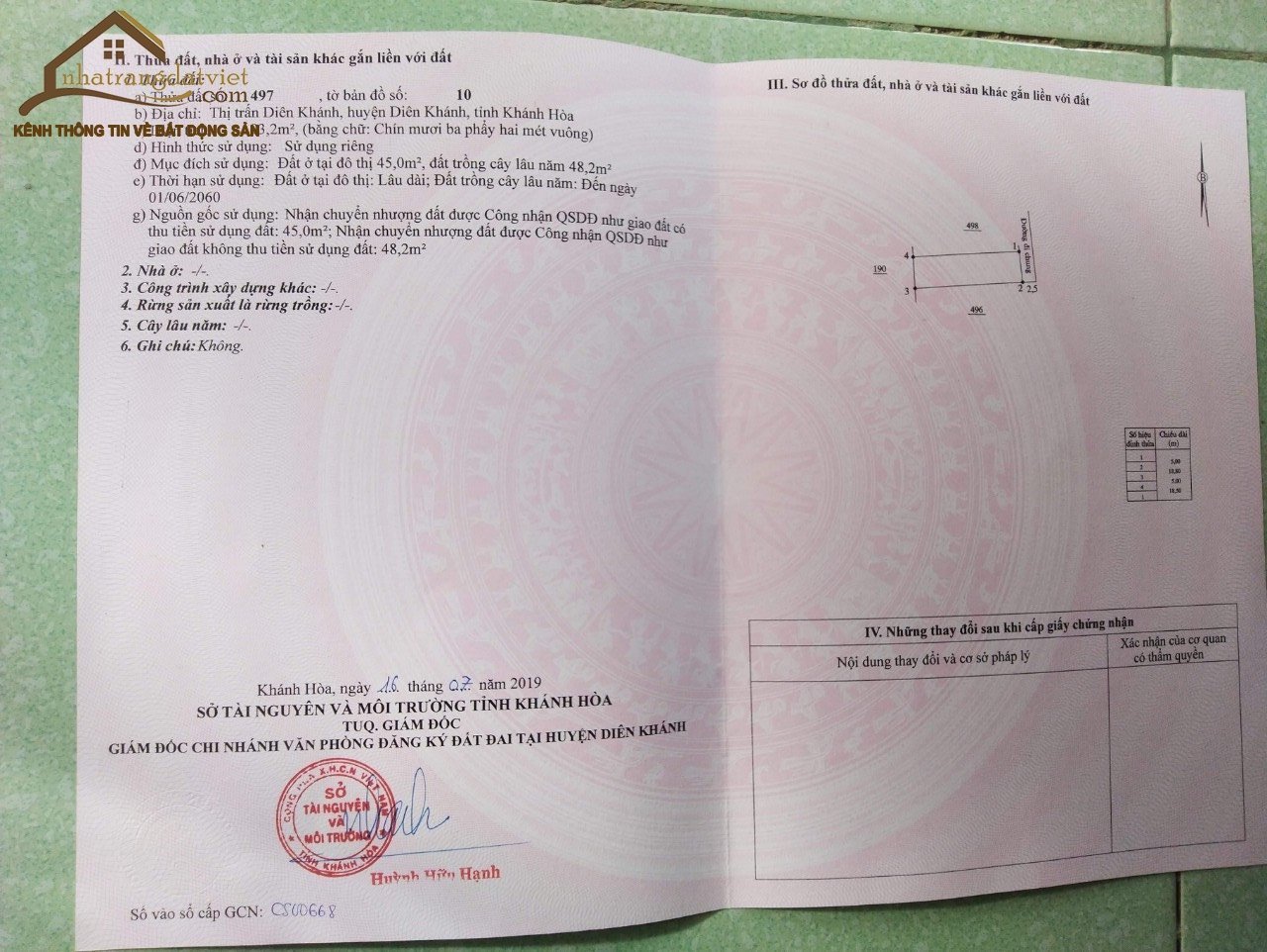 Bán lô đất trung tâm Huyện Diên Khánh, sau chợ Gò Đình