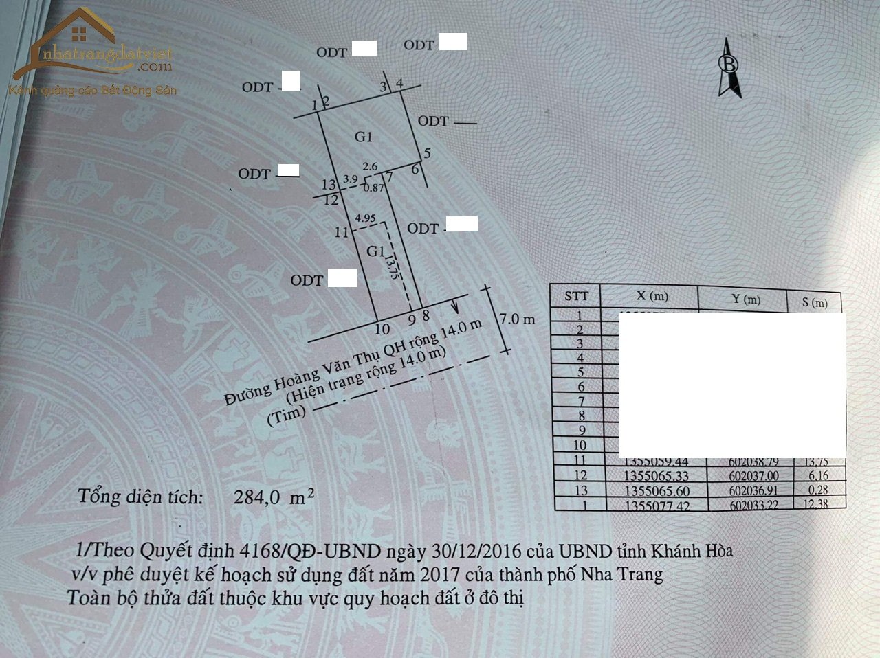 Bán lô đất đẹp ngang 6.7m mặt tiền đường hoàng văn thụ ngay trung tâm tp. nha trang